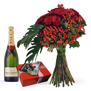 Bouquet Rosas Premium + Champanhe + Chocolates