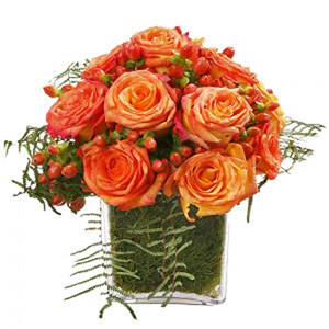 Cubo de rosas laranja