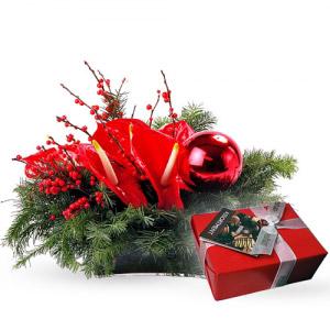 Quadrado de Natal com Antúrios e Bolas + Chocolates